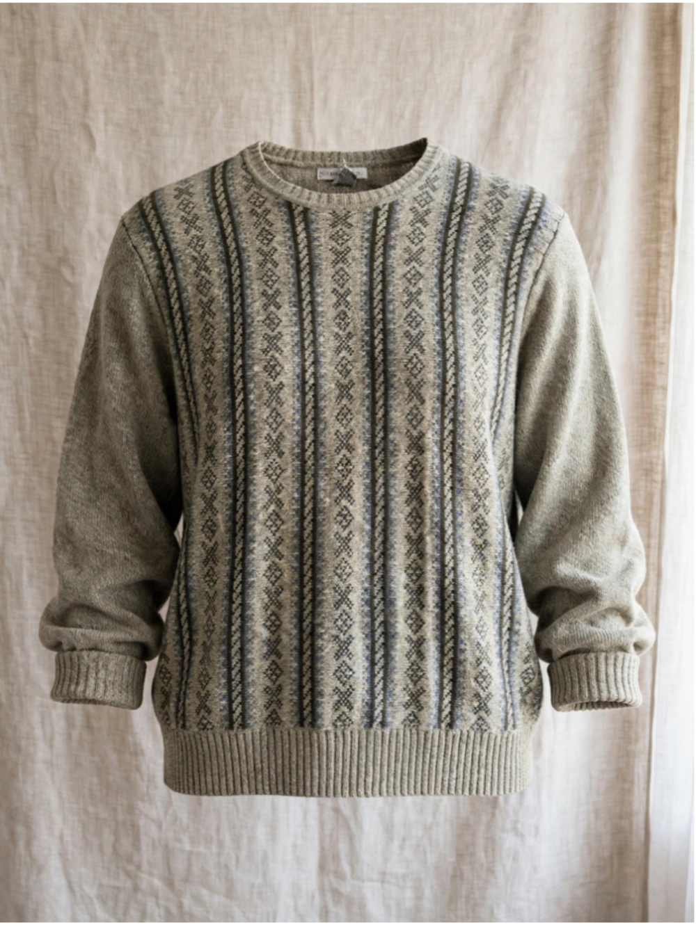 Geoffrey Beene Vintage Grandpa Sweater XXL Taupe Oatmeal Nordic Strip